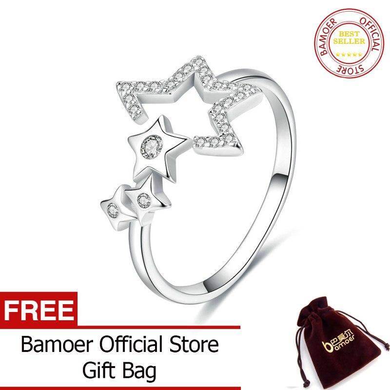 BAMOER Free Shpping October Authentic 925 Sterling Silver Luminous Star Waiting Adjustable Finger Rings for Women Wedding Engagement Jewelry SCR452