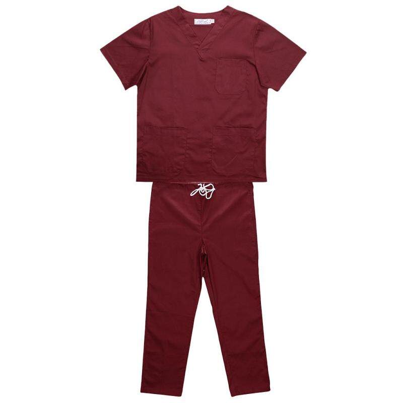 MagiDeal Men Women Medical Spa Nursing Clinic Scrub Sets Hospital Uniform XL Red