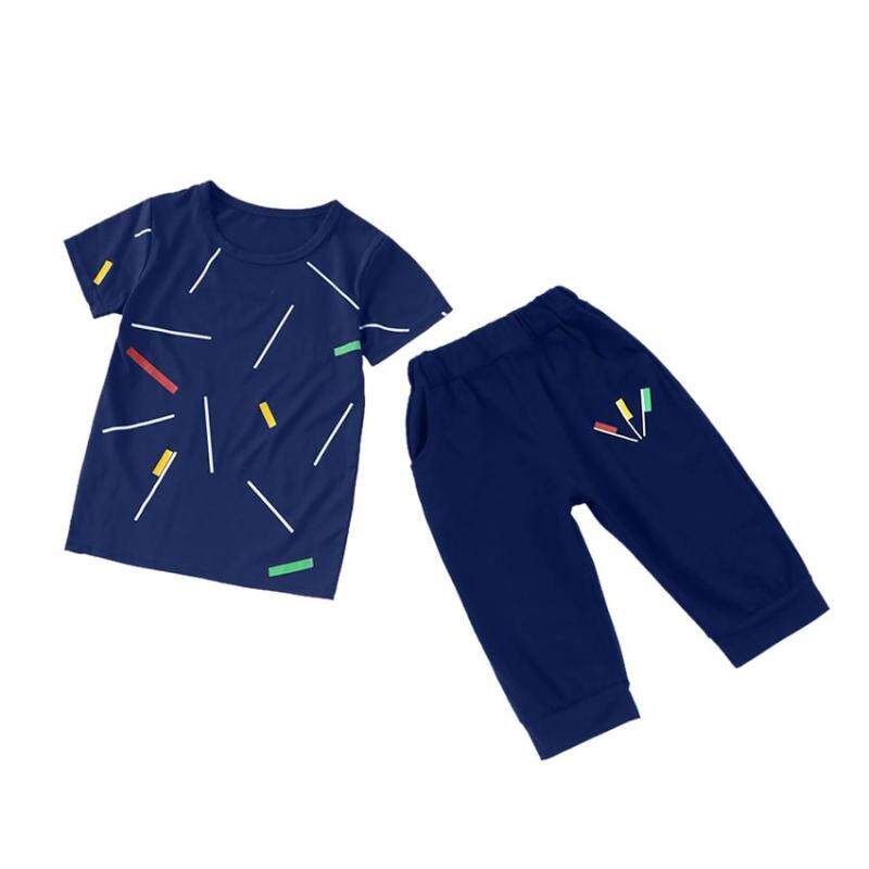 Nơi bán Boys Color Stripe Set 2018 Summer Models New Products Child T-shirt Pants Set Korean Elegant Freedom Exquisite Suit - intl