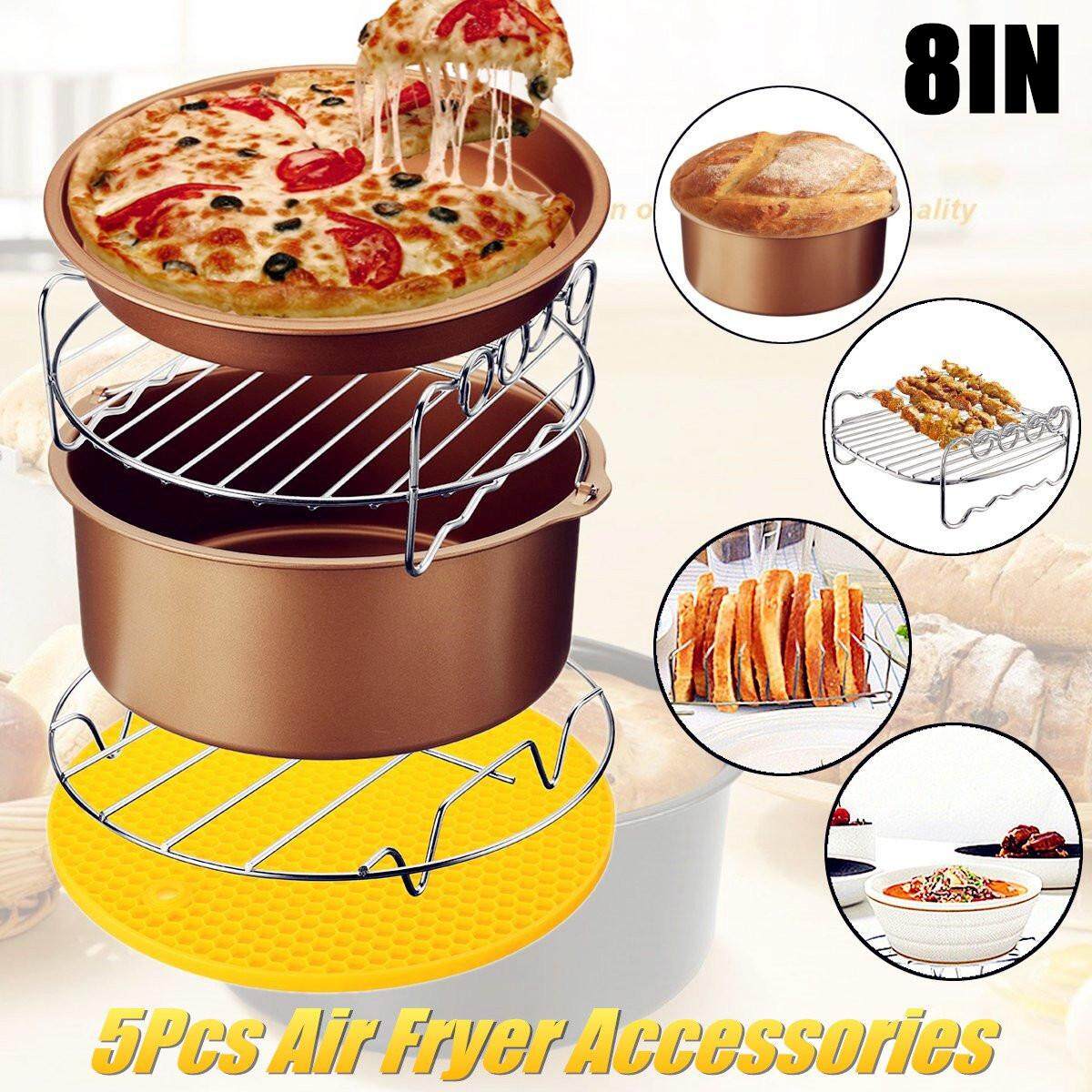 8 นิ้ว 5 ชิ้นไม่ติดหม้อทอด Air fryer บาร์บีคิวเบเกอรี่อุปกรณ์เสริมพิซซ่ากระทะเค้กชั้นโลหะ