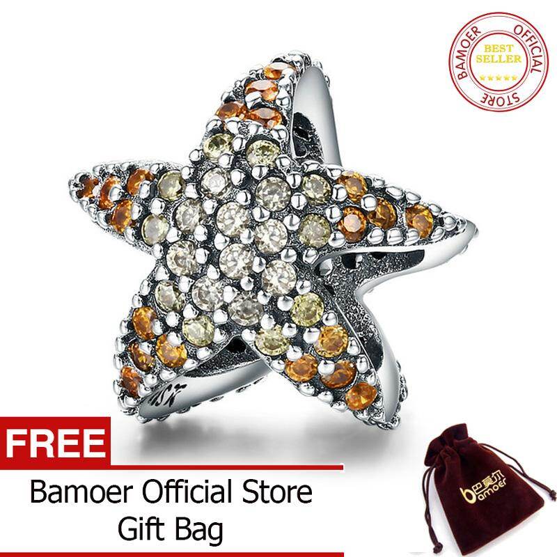 BAMOER Miễn Phí Vận Chuyển Hạt Charm Hình Sao Biển Ngôi Sao Đại Dương Bằng Bạc Ý 925 Thật Phù Hợp Với Vòng Tay Charm Nguyên Bản Trang Sức Bạc Tinh Xảo SCC586