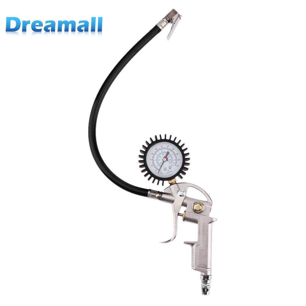 Dreamall Lock On Chuck Flexible Hose Tire Inflator with Air Pressure Gauge