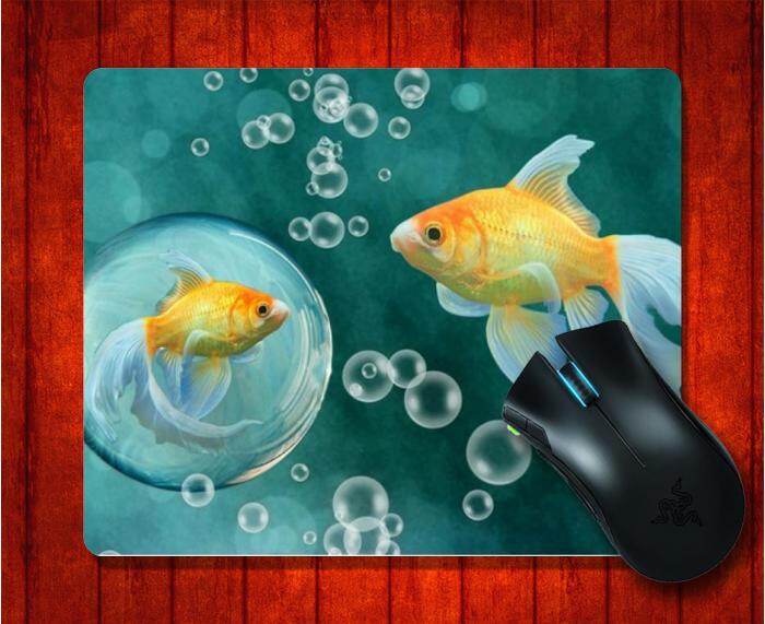Mouse Pad dengan Gelembung Yang Indah Ikan Mas Gambar untuk Alas Mouse Desain Gambar Alas Mouse Permainan 9.5X7.9 Inch (240X200X3 Mm) -Intl