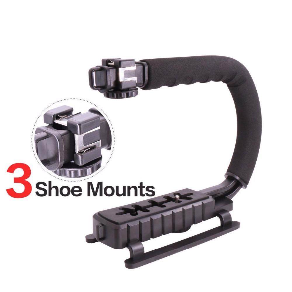 Triple Shoe Mount Video Action Stabilizing Handle Grip Rig for iPhone 8 X Gopro Smartphone Canon Sony DSLR Camera