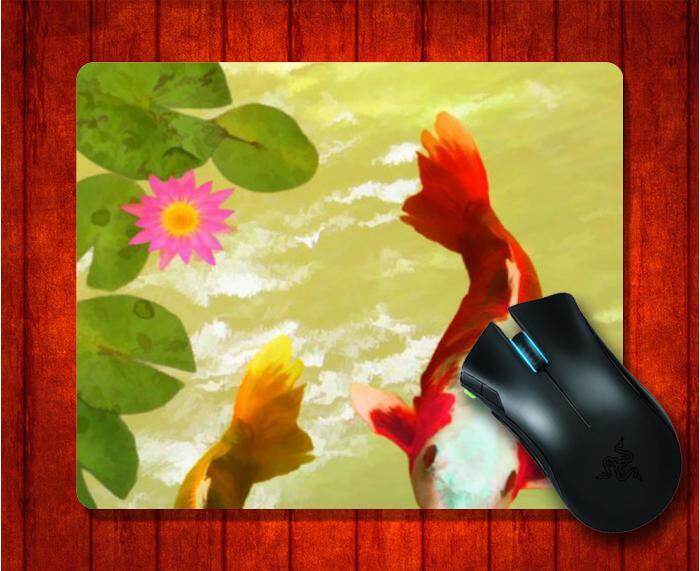 Mouse Pad dengan Air Kolam Ikan Mas Teratai Ikan Gambar untuk Alas Mouse Desain Gambar Alas Mouse Permainan 9.5X7.9 Inch (240X200X3 Mm) -Intl