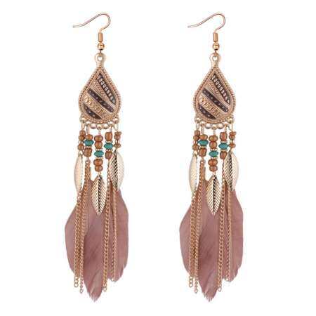 Gravitational Wave Vintage Feather Dangle Earrings for Women