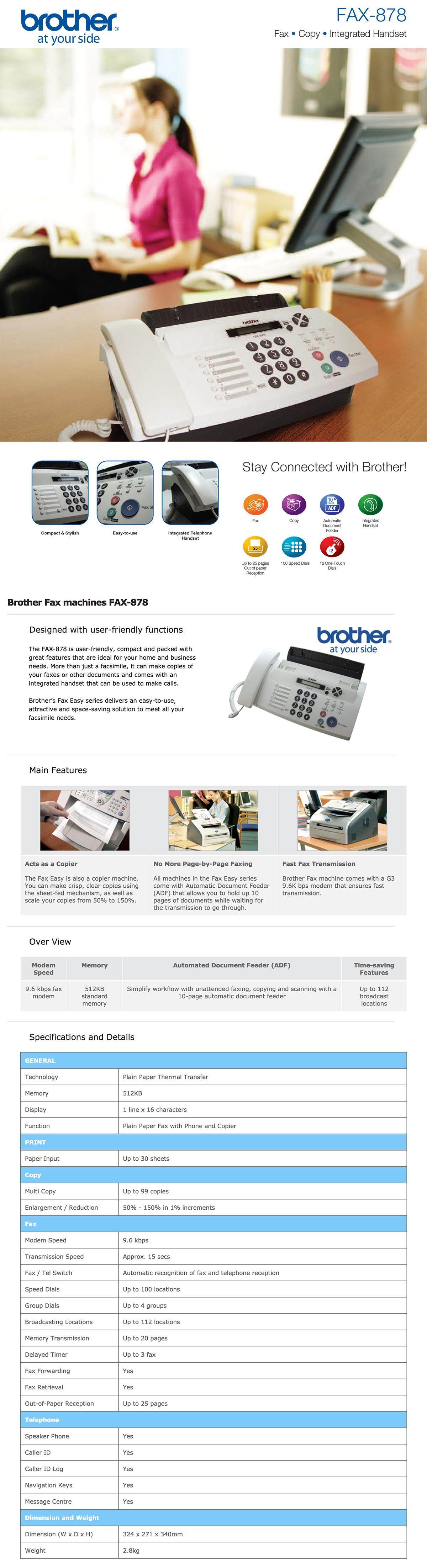 Brother Fax Machines FAX-878 - Plain Paper Thermal Transfer