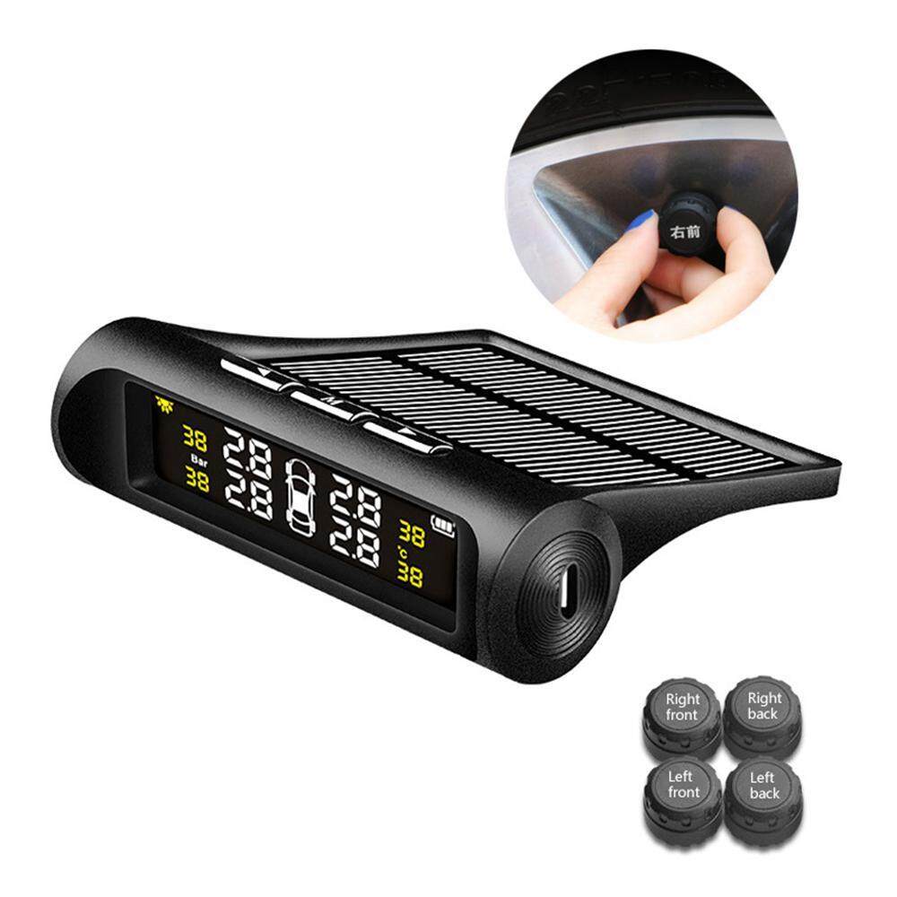 OkcityGO พลังงานแสงอาทิตย์ไร้สาย TPMS รถยางความดัน LCD เครื่องวัดความดันลมยาง 4 เซ็นเซอร์ภายนอก