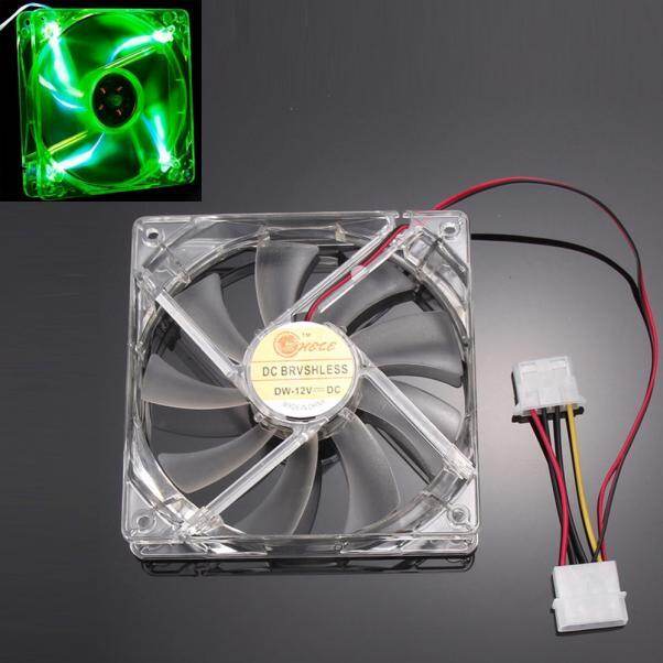 Green Quad 4-LED Light Neon Clear 120mm PC Computer Case Cooling Fan Mod