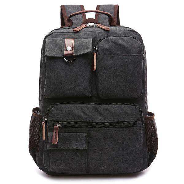 14 Inch Laptop Pria Tas Ransel Perjalanan Kanvas Hiking Kapasitas Besar Ransel Pelajar-Intl