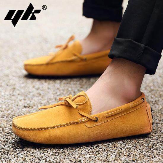 Yk trend men s fashion cow leather suede driving shoes casual slip - ảnh sản phẩm 1