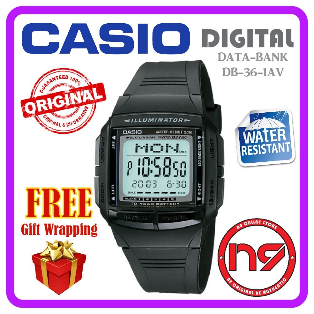 Casio DB-36-1AV Digital Telememo Data Bank Watch Resin Strap Casual Watch  Jam | Lazada
