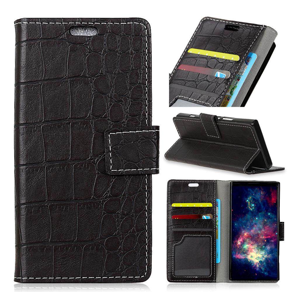 Case untuk Fujitsu Arrows M04 Buaya Pola PU Kulit Dompet Case Magnetik Lipat Penyangga Sarung dengan Slot Kartu Bingkai Foto -Internasional