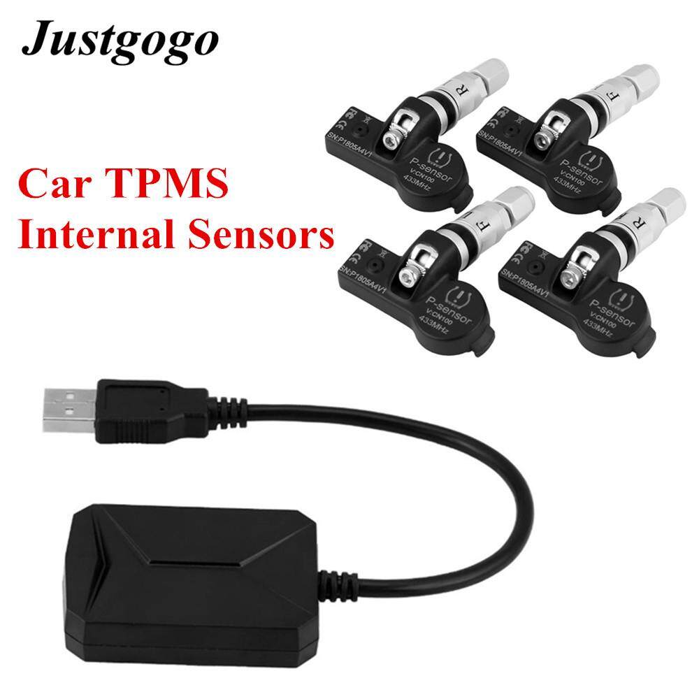 Justgogo USB รถแรงดันยาง TMPS ระบบควบคุม TPMS เซ็นเซอร์ภายในสำหรับระบบนำทางในรถยนต์ระบบแอนดรอยด์จอแสดงผล