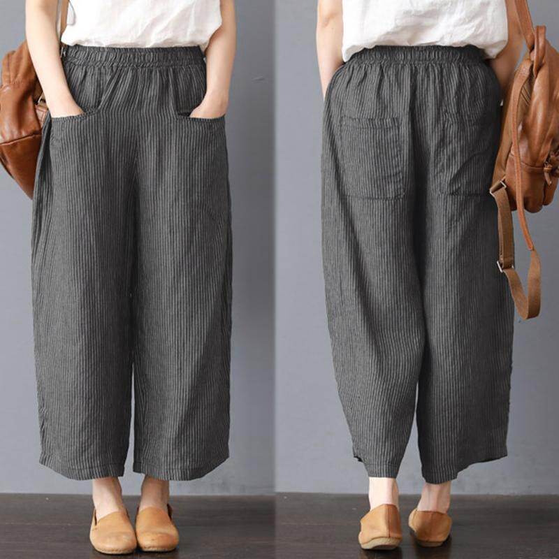 ZANZEA Women High Waist Palazzo Trousers Culottes Striped Wide Leg Pants ZANZEA Women High Waist Palazzo Trousers Culottes Striped Wide Leg Pants