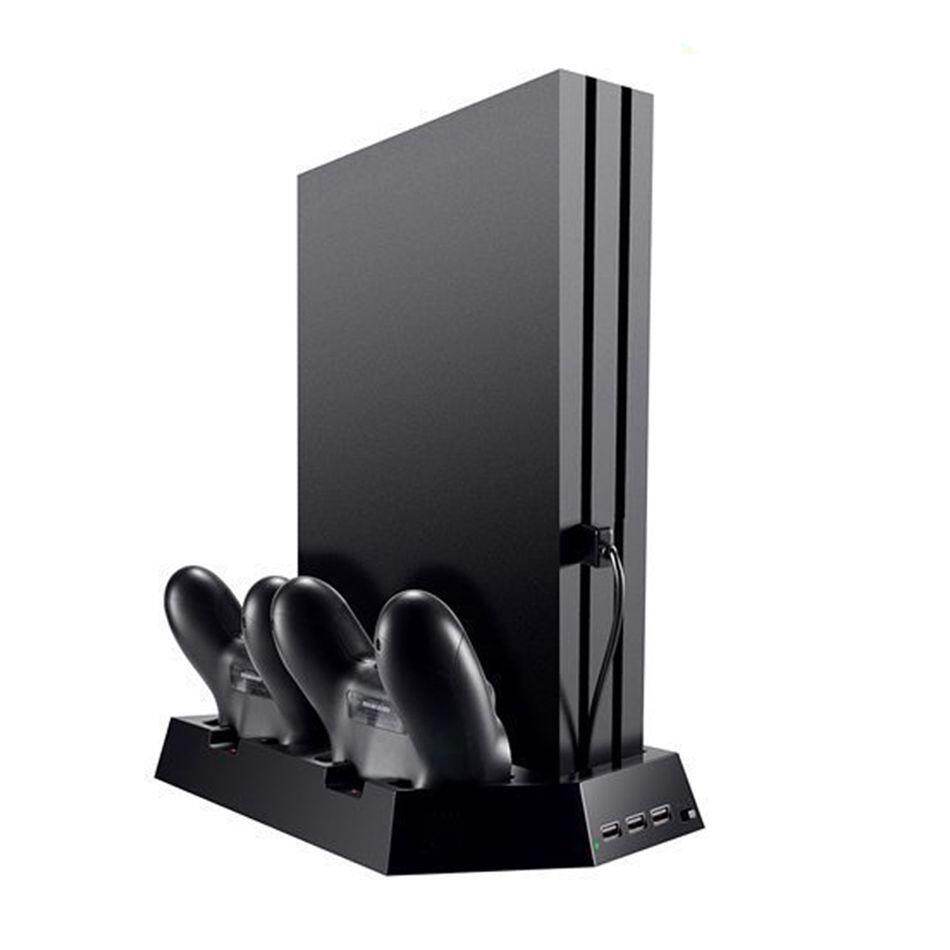 Vertical Stand Charger for PS4 / PS4 Pro / PS4 Slim] Dual Controller Charging Station with Cooling Fan for Sony Playstation 4 Dualshock 4 Pro Game Console