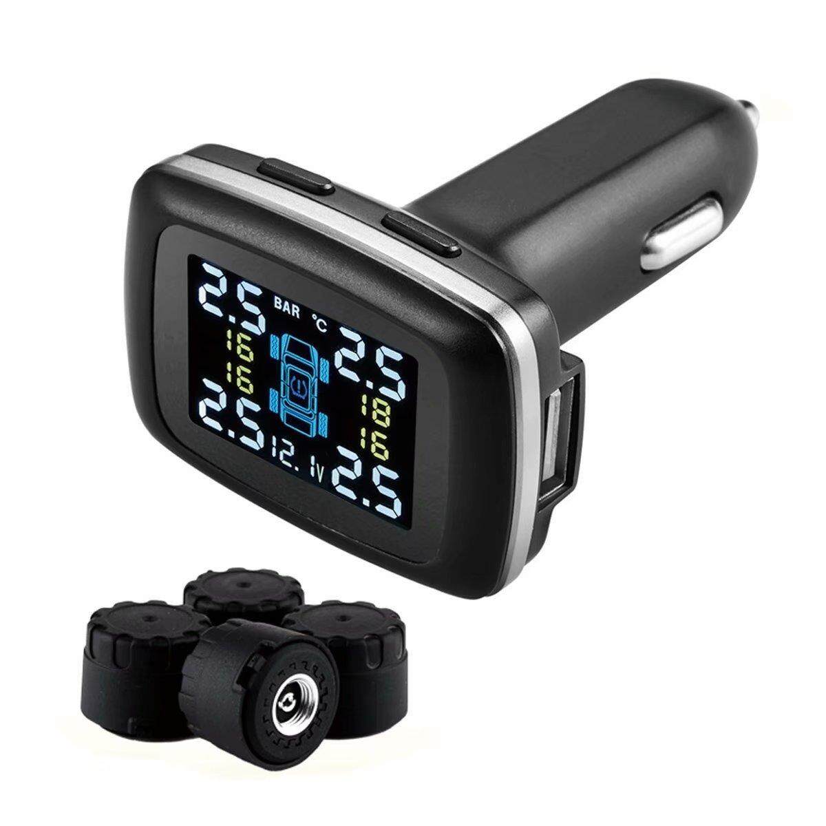 VANPIE Car TPMS Tyre Pressure Monitoring System  4 External Tyre Sensors Support USB Charging Port Real-time Display of Tire Temperature Pressure