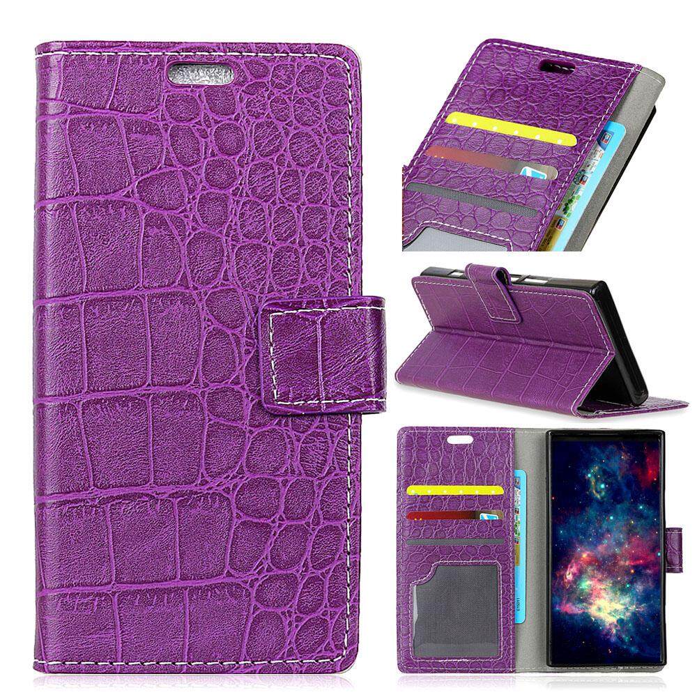 Case untuk Fujitsu Arrows M04 Buaya Pola PU Kulit Dompet Case Magnetik Lipat Penyangga Sarung dengan Slot Kartu Bingkai Foto -Internasional