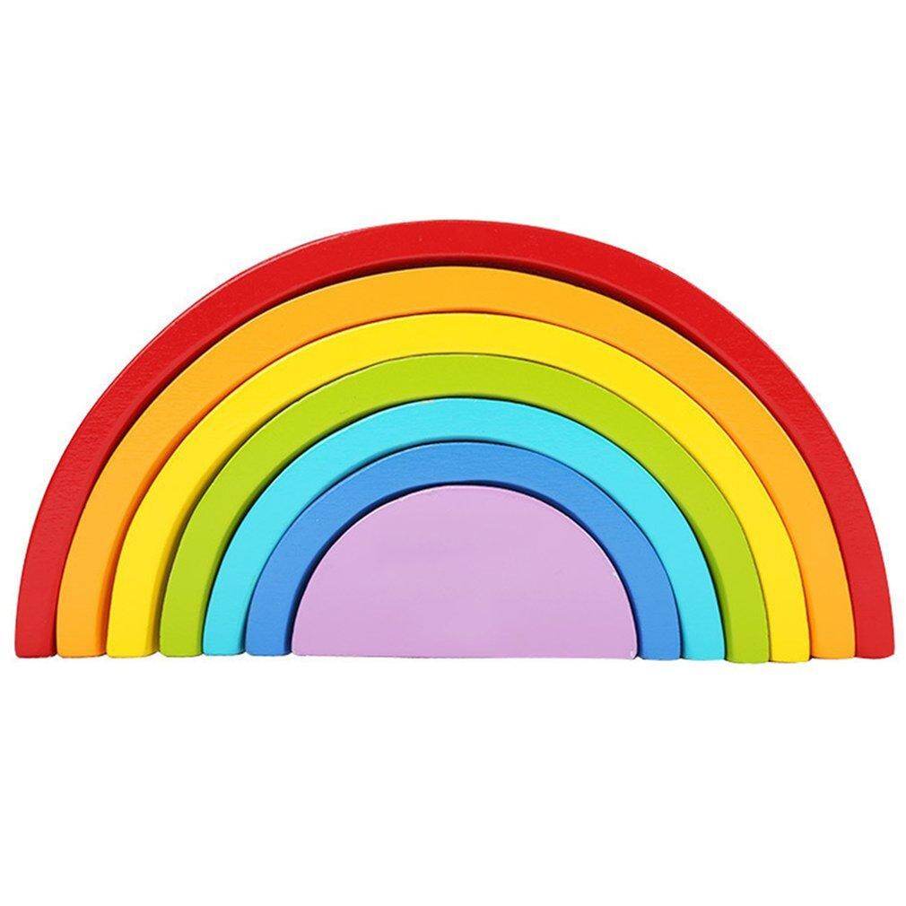 Top Jual 7 Warna/Set Kayu Balok Susun Pelangi Pendidikan Dini Bayi Mainan Pembelajaran