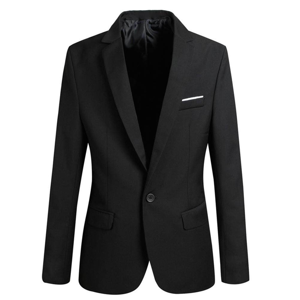 ผู้ชายอย่างเป็นทางการเสื้อเสื้อแจ็คเก็ตสูทพรรคงานแต่งงานสีดำบางพอดีสบายๆด้านบน