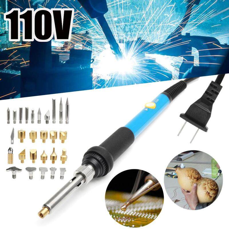 110V 60W Wood Burning 28 Piece Soldering Tool Set Pyrography Kit Brass With Tips - intl