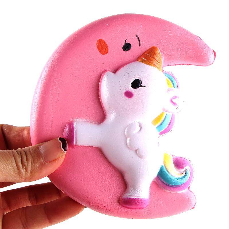 11CM Kawaii Moon Face Unicorn Horse Rainbow Squishy Slow Rising Soft Squeeze Strap Decor Cake Bread Kid Toy Gift - intl