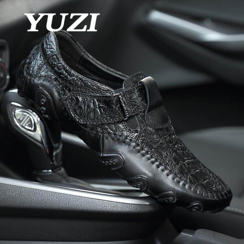 Yuzi Handmade Genuine Leather Mens Shoes Casual Luxury Brand Men Loafers Fashion Breathable Driving Shoes Slip On Moccasins ราคา 749 บาท*ส่งฟรี