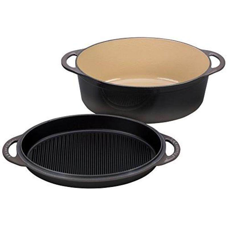 Le Creuset Cast Iron Oval Oven with Reversible Grill Pan Lid, 4 3/4 quart, Oyster Singapore