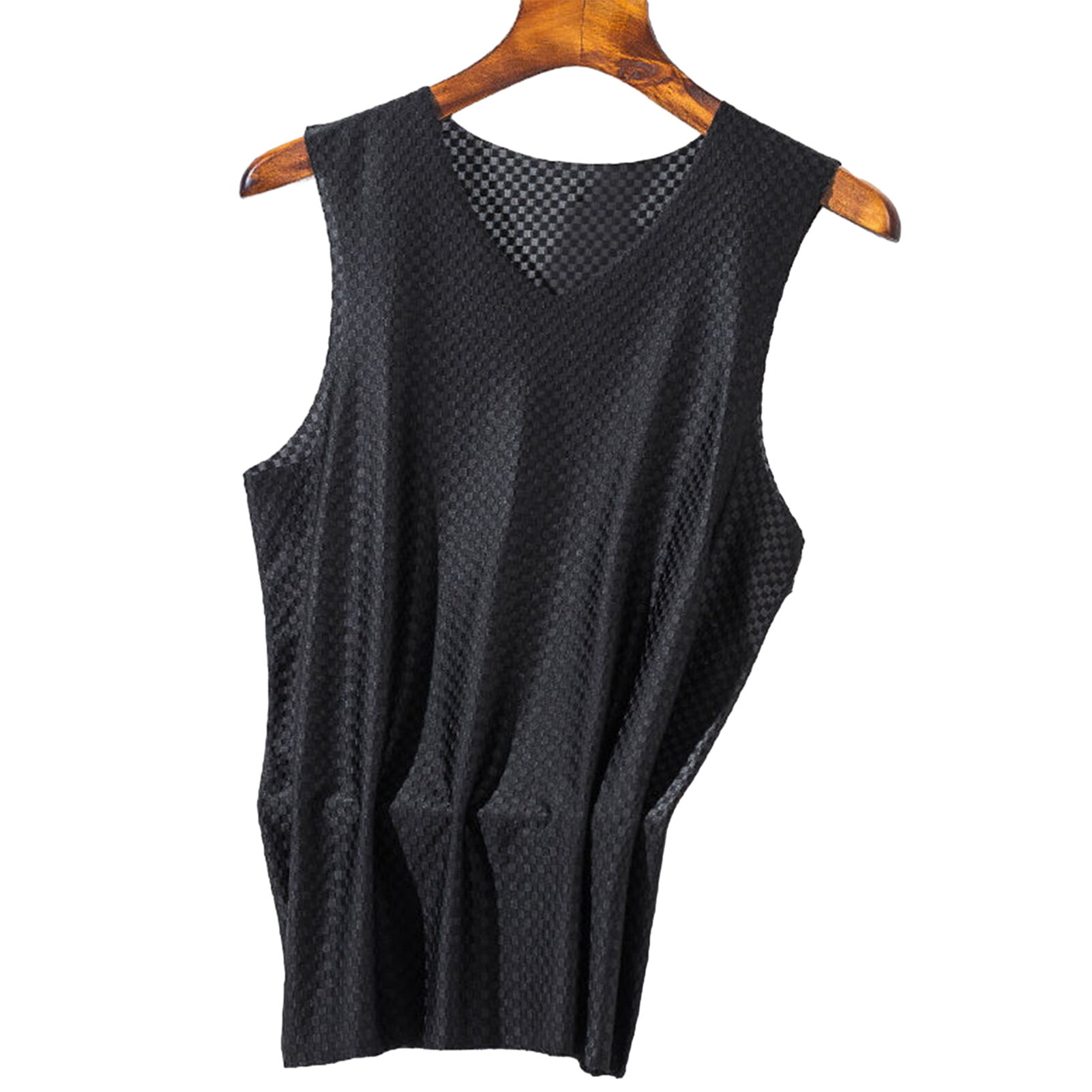 Ruimu v-cổ không tay người đàn ông Vest Kết cấu lưới mịn mỏng màu trơn đàn hồi Lụa băng Áo lót không đường may Sportwear