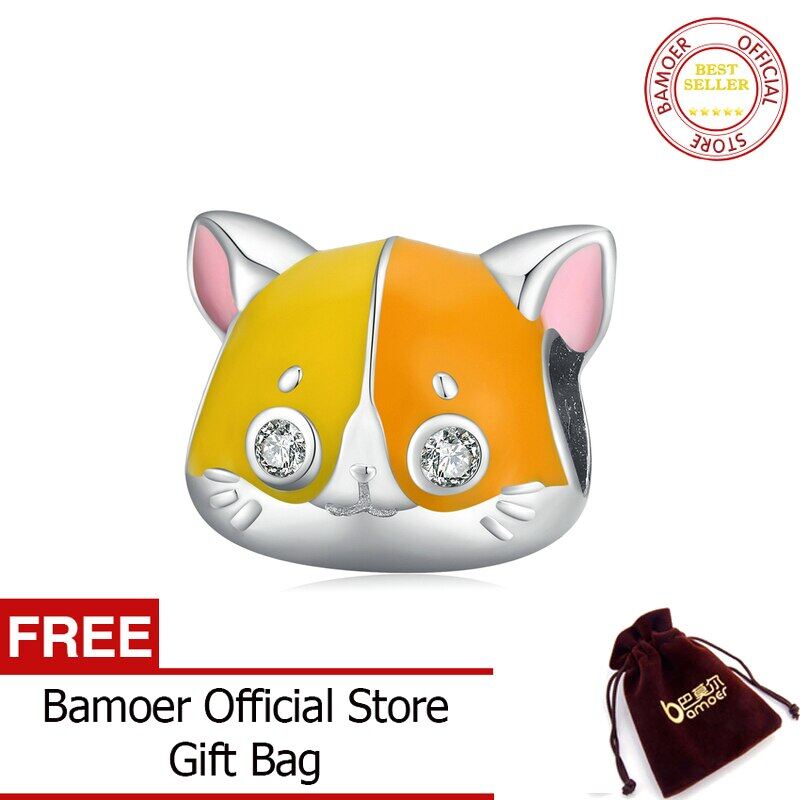BAMOER Hạt Tráng Men Để Làm Trang Sức Charm Hình Mèo Đáng Yêu Bằng Bạc Ý 925 Phù Hợp Với Vòng Tay Rắn Nguyên Bản Thương Hiệu Sang Trọng BSC189