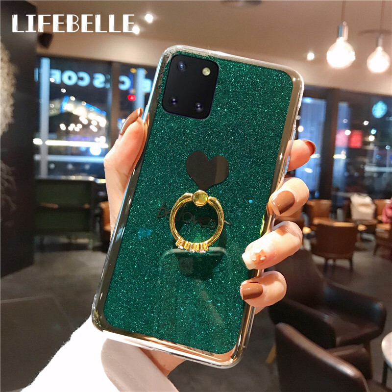 LIFEBELLE Ốp Cho Samsung Galaxy Note 10 Lite Ốp Điện Thoại Siêu Mỏng In Hình Trái Tim Lấp Lánh Thời Trang Với Giá Đỡ Nhẫn Ngón Tay Ốp Lưng Chống Sốc Bằng Cao Su Silicon Mềm Cho Samsung Note 10 Lite N770F