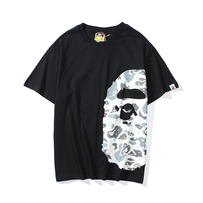 Logo phổ biến Bape in bên hông Logo Sáng nam vải bông T-Shirts Với tay ngắn Loose số đo lớn