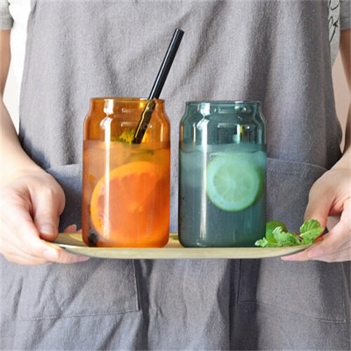 Reboo lon thủy tinh chịu nhiệt cao borosilicate trong suốt màu gió ins 400ml cốc trà hoa uống sữa cà phê lạnh