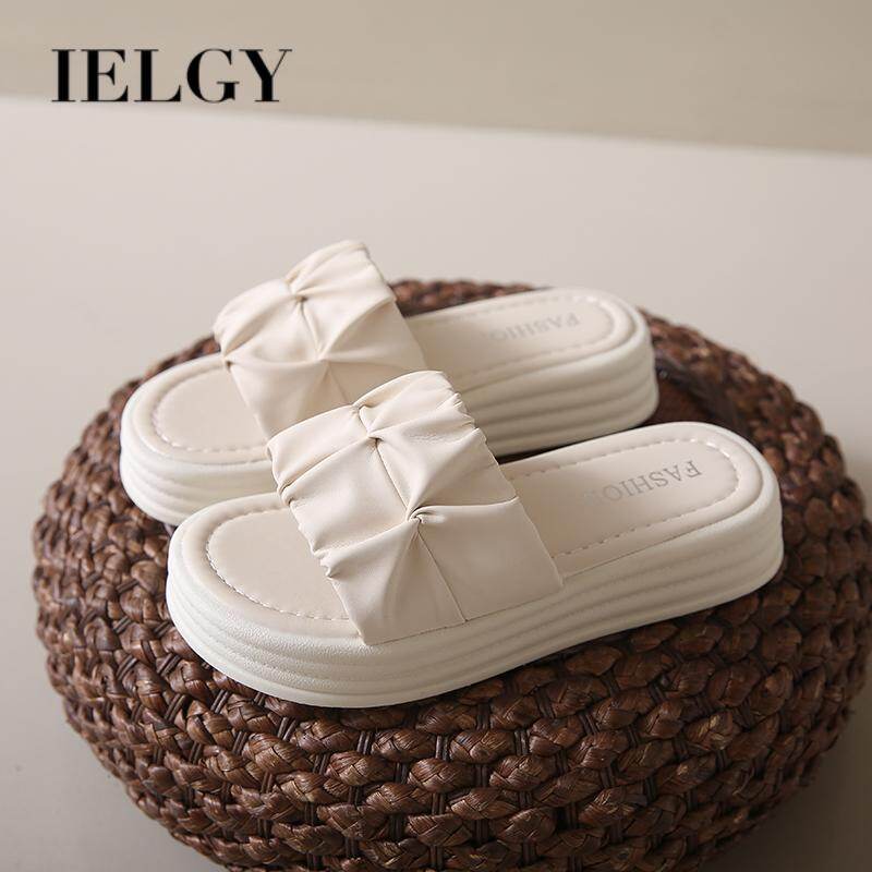IELGY slippers women's open toe solid color thick bottom non-slip wear-resistant soft comfortable sandals ราคา 514 บาท*ส่งฟรี