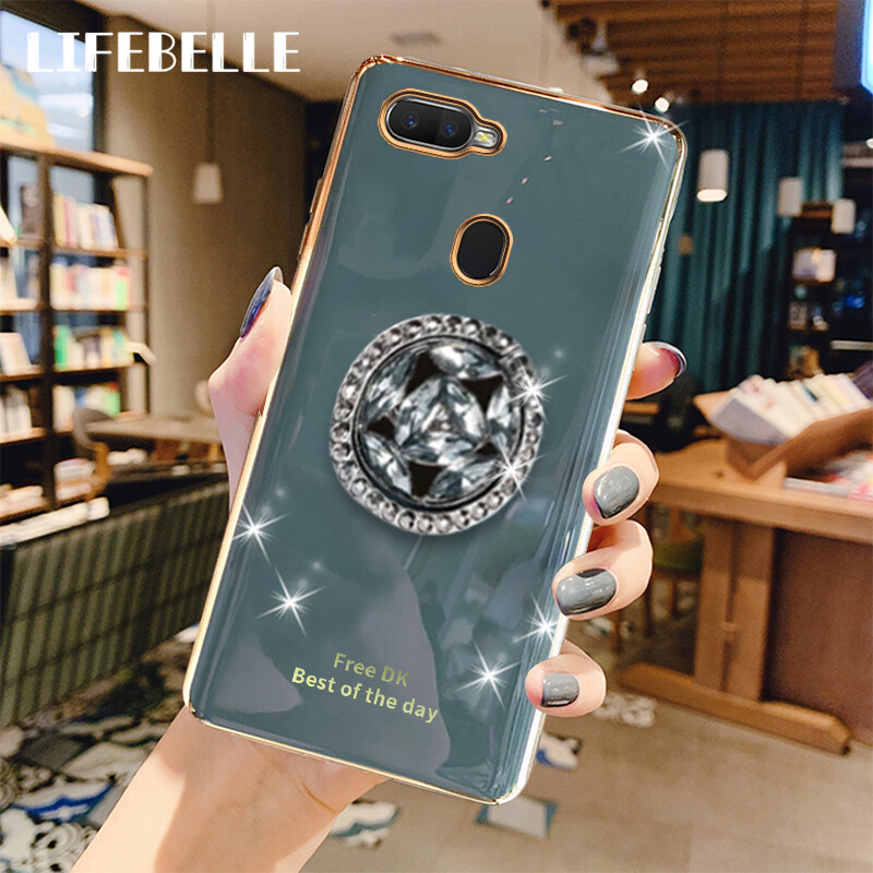 LIFEBELLE Dành Cho OPPO Ốp Lưng A12 / A7 / A5s / F9 / Realme 2 Pro Giá Đỡ Nhẫn Đeo Ngón Tay Đính Kim Cương Giả Ốp Điện Thoại Viền Mạ Siêu Mỏng Sáng Bóng Sang Trọng Ốp Lưng Bảo Vệ Chống Sốc Cao Cấp TPU Mềm