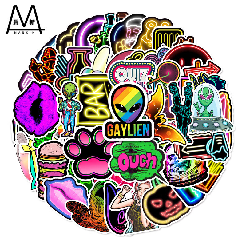 Tm53 miếng dán graffiti neon hoạt hình miếng dán chống nước hành lý xe máy máy tính xách tay thời trang