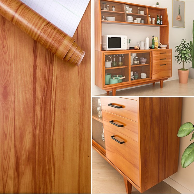 PVC vân gỗ tủ giấy dán tường tự dính Không thấm nước đồ đạc Renovaton chống ẩm  bàn nhãn dán