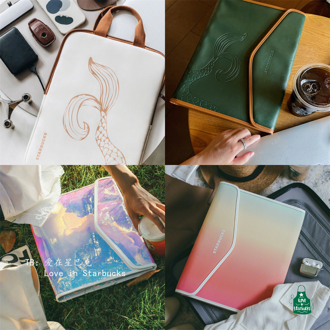 Starbuck túi tote cầu vồng sặc sỡ đuôi cá màu xanh đậm vẽ tay nổi 2021 túi xách tay đeo vai túi đựng máy tính