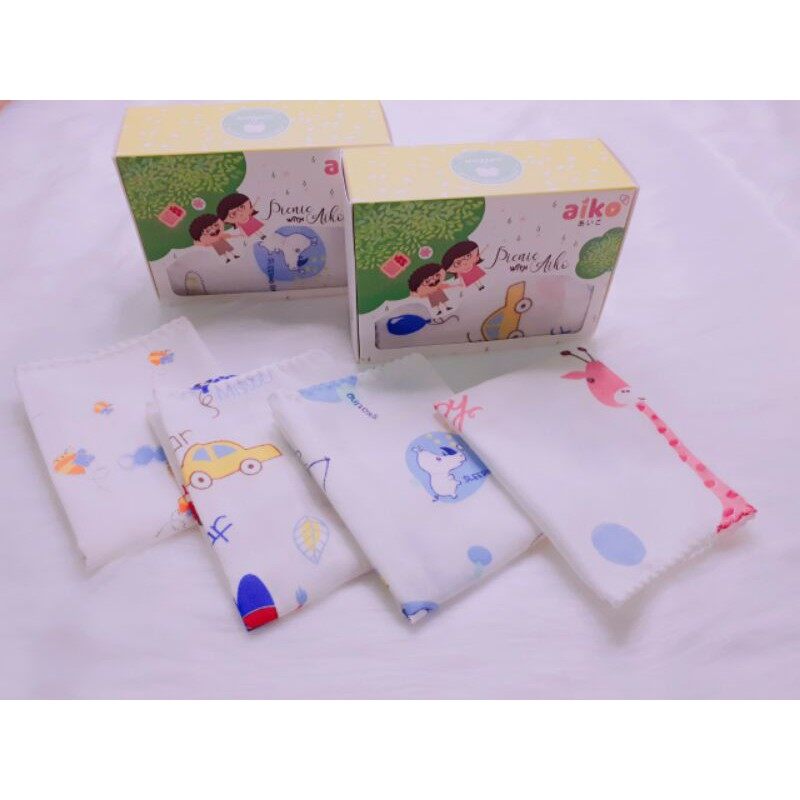 Hộp 10 khăn sữa xô in hình cao cấp aiko cho bé - size 25x30cm - việt nam u2025