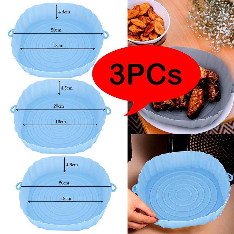 3pcs Silicone Mold Airfryer Basket Easy Clean Mat Tray Without Oil Shape Silicone Baking Dish For Air Fryer Kitchen Accessories