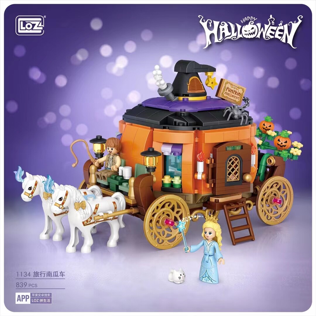 LOZ Lều Halloween Xe Bí Ngô Du Lịch Khối Xây Nhà Ma Ám Đồ Chơi Lắp Ráp Hạt Nhỏ Quà Tặng Halloween