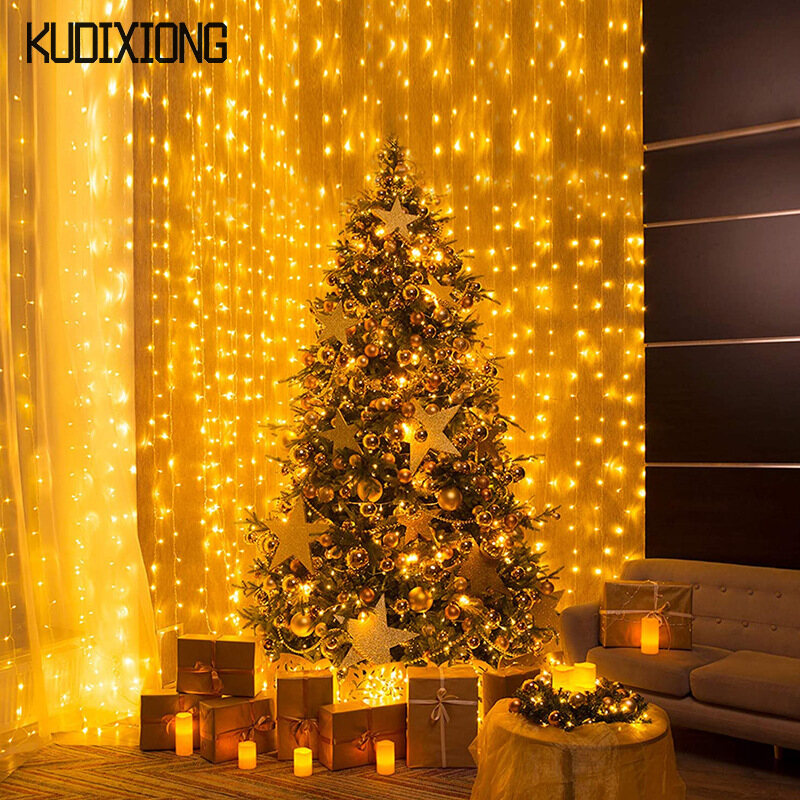 Kudixiong đèn led rèm giáng sinh satine đèn trang trí ngày lễ đèn hình băng đèn dây đèn nhấp nháy