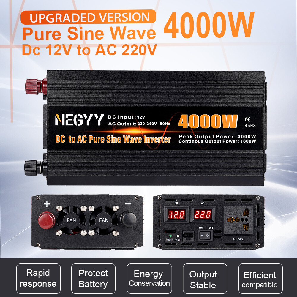 1000W Bộ chuyển đổi nguồn điện DC 12V để AC 220V máy biến áp conveter Màn hình LED năng lượng mặt trời biến tần cho xe cung cấp điện sóng sin thuần túy biến tần