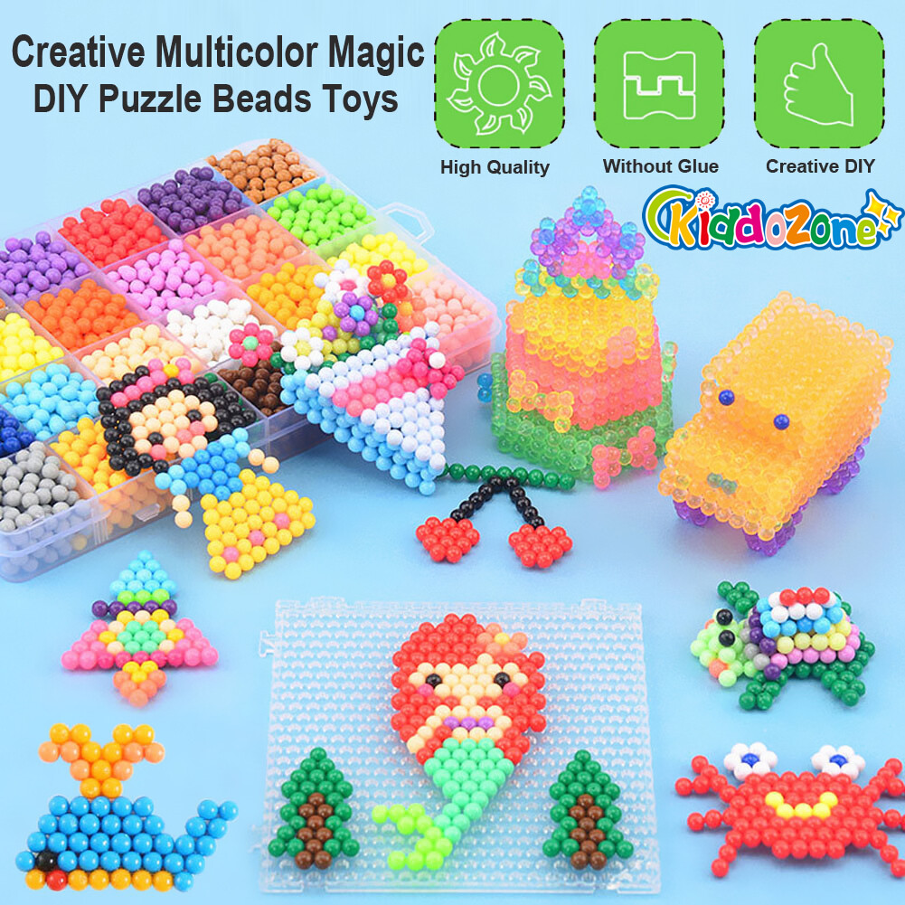 KiddoZone 3000 Hạt Đồ Chơi Xếp Hình Ma Thuật Tự Làm Nhiều Màu Sáng Tạo Bộ Hạt Dính Phun Nước, Đồ Chơi Giáo Dục Thủ Công Quà Tặng Cho Trẻ Em