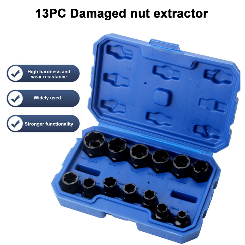 13 mảnh Nut extractor ổ cắm tác động Bolt ốc vít Bộ công cụ loại bỏ chìa