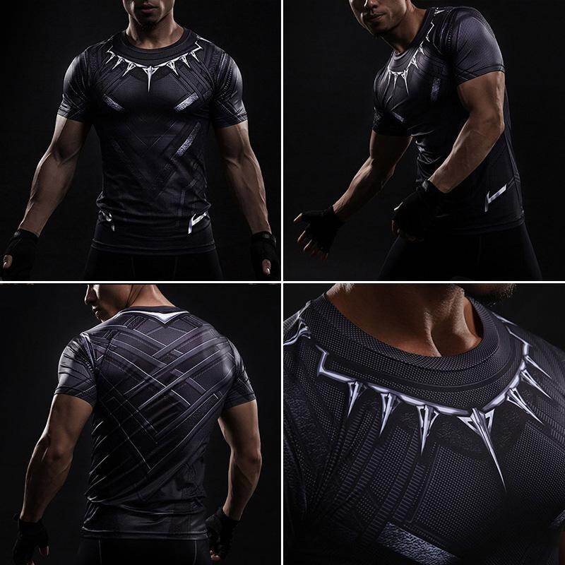 Áo Nén Cho Nam Áo Thun Nhanh Khô In Hình Báo Đen Áo Thể Thao Chạy Bộ Thể Thao Bó Sát Tập Luyện