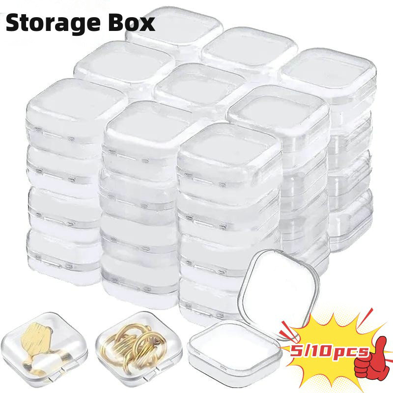 5/10 hộp lưu trữ mini hộp đựng bao bì nhựa hình vuông trong suốt Hộp đựng vòng tay trang sức bông tai cầm tay