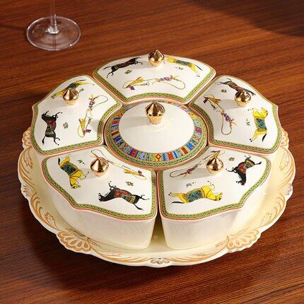 Free shipping Candy jar with lid ceramic 360 degree rotary Dry fruit box Snack tray Storage box organizer Storage Boxes & Bins ราคา 12,111 บาท*ส่งฟรี