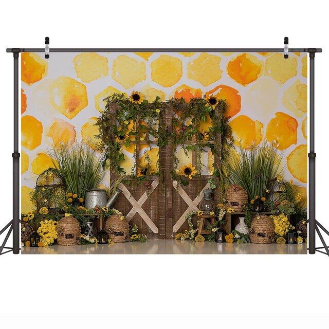 【❉HOT SALE❉】 pouyoux Hoa Hướng Dương trẻ em cửa cổ điển cột trụ phông nền sinh nhật con ong nhỏ Chân Dung bối cảnh studio ảnh