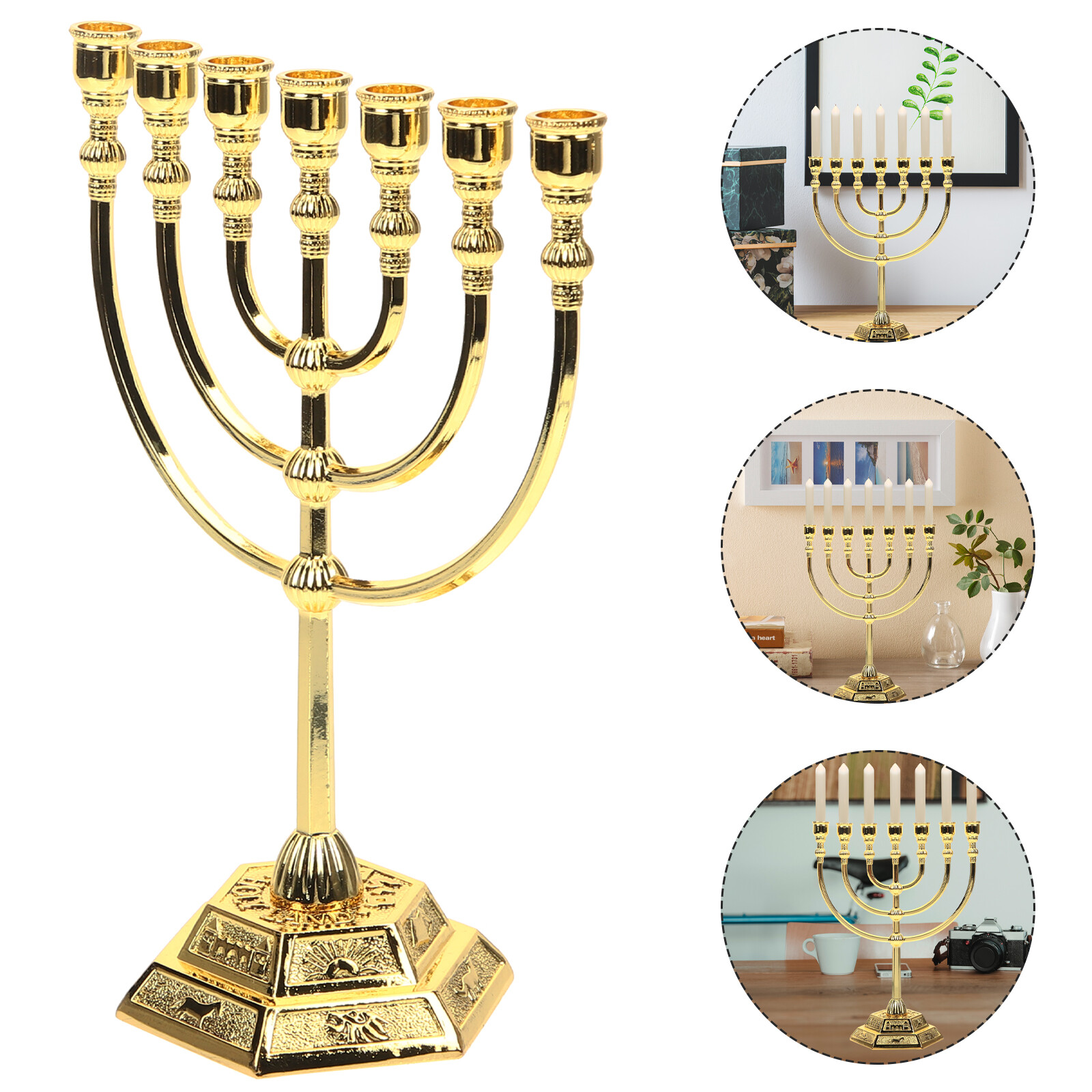 Eshopdealđền Israel Menorah 7 Nhánh Chân Đế Nến Chân Nến Retro Chân Nến
